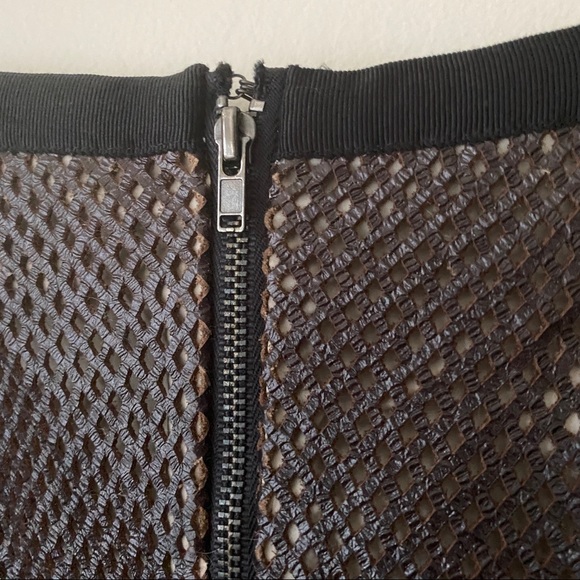 Sachin + Babi Laser Cut Crosshatch Leather A Line Skirt Brown Black size 0 - Picture 8 of 10